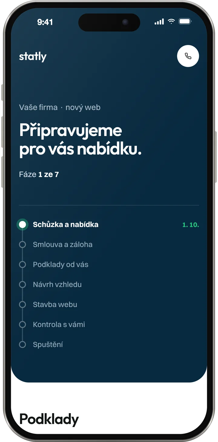 Stránka zakázky ve fázi schůzky a nabídky